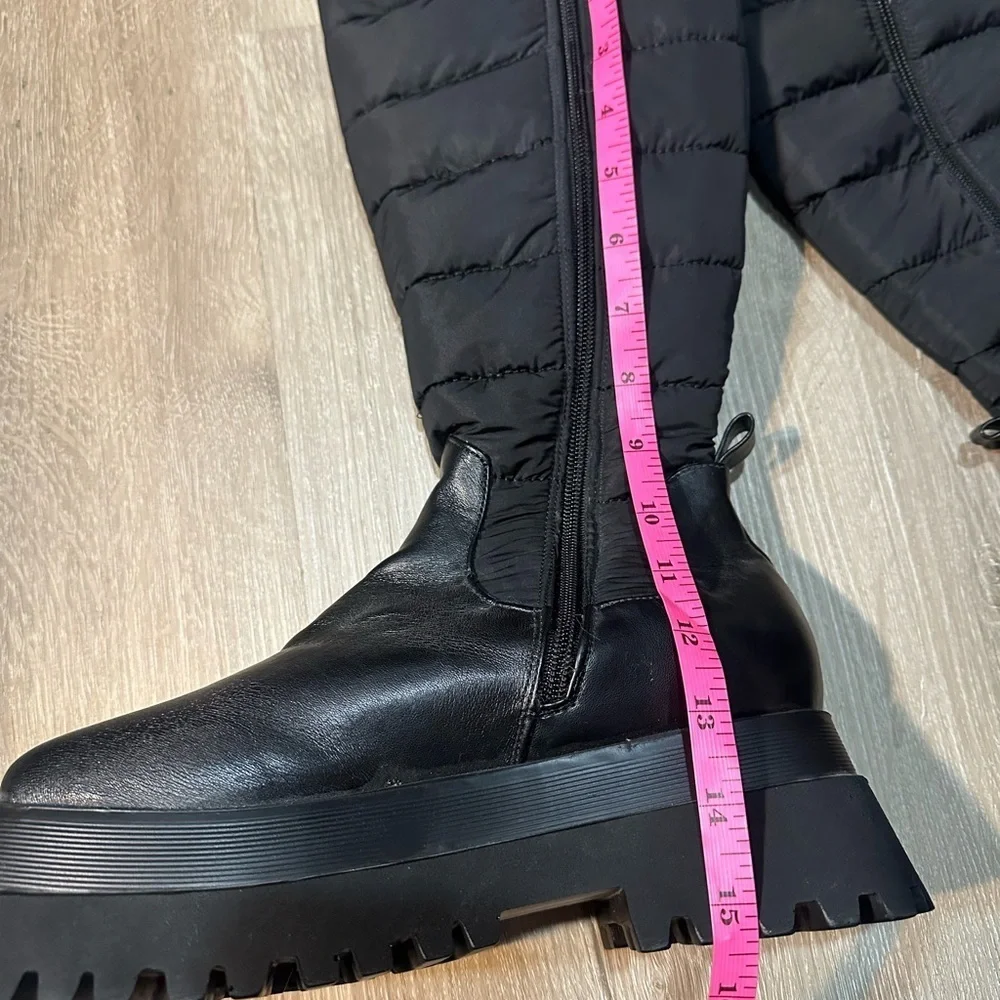 Nasty Gal Black Quilted Knee-High  Platform Boots Lug Sole Zip EU 38 US 7-7.5